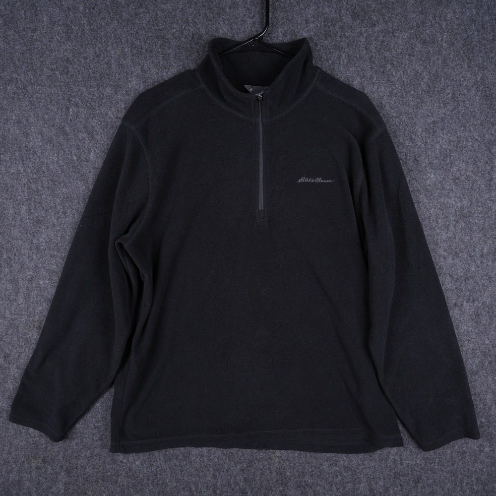 Eddie Bauer Fleece Quarter Zip Pullover Men L Black Excellent Lightweight Layer